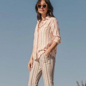 Marine Layer Clara Relaxed Shirt in Red/White Stripe, Women's Size Medium.